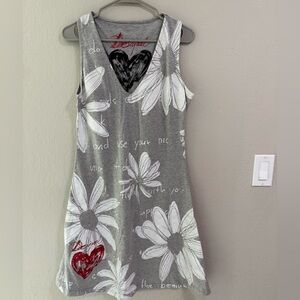 Desigual Gray Floral Heart Print Sleeveless Dress Size L
